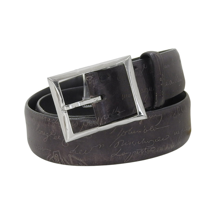 Very Good BERLUTI belt Pin buckle calligraphy black Patine leather mens
