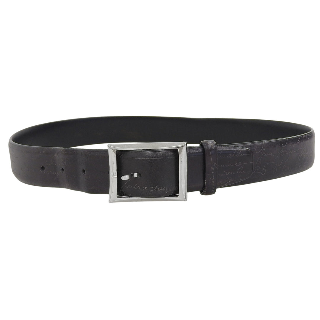 Very Good BERLUTI belt Pin buckle calligraphy black Patine leather mens