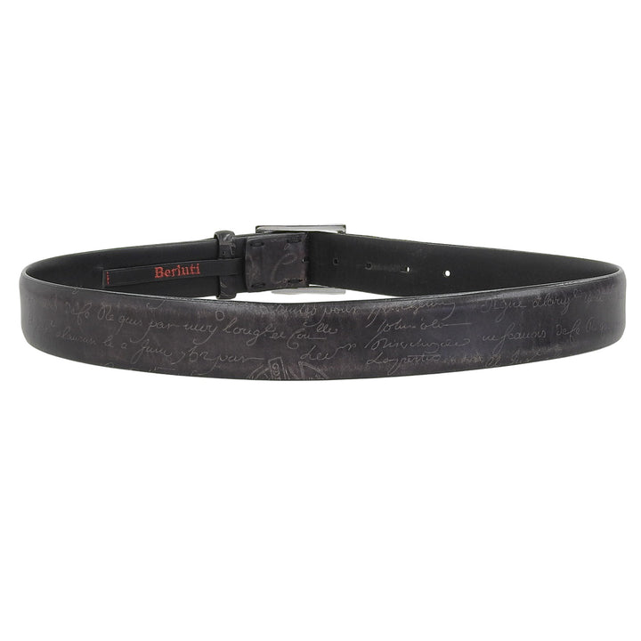 Very Good BERLUTI belt Pin buckle calligraphy black Patine leather mens
