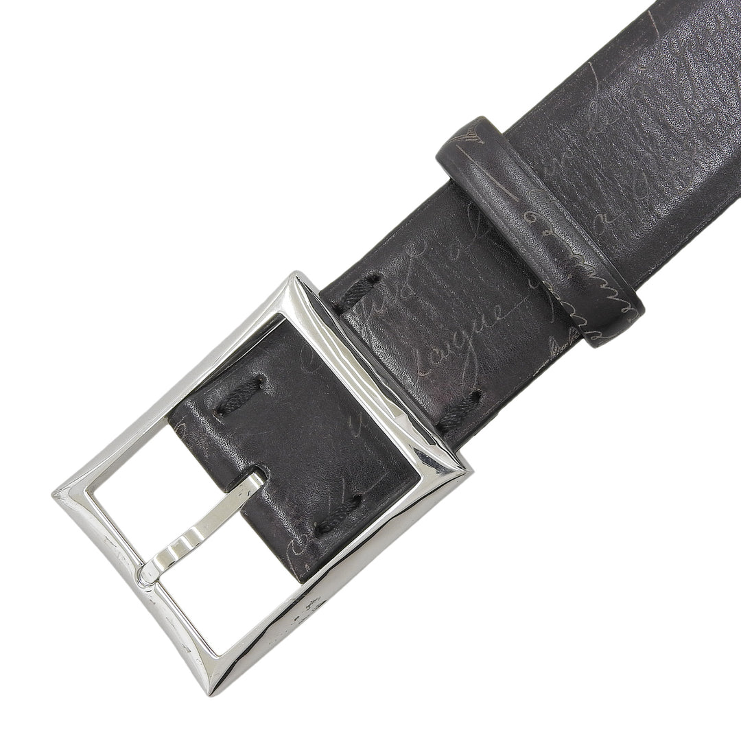 Very Good BERLUTI belt Pin buckle calligraphy black Patine leather mens