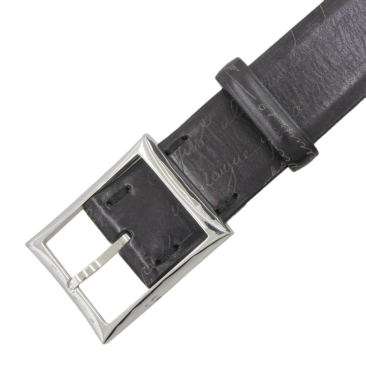 Very Good BERLUTI belt Pin buckle calligraphy black Patine leather mens