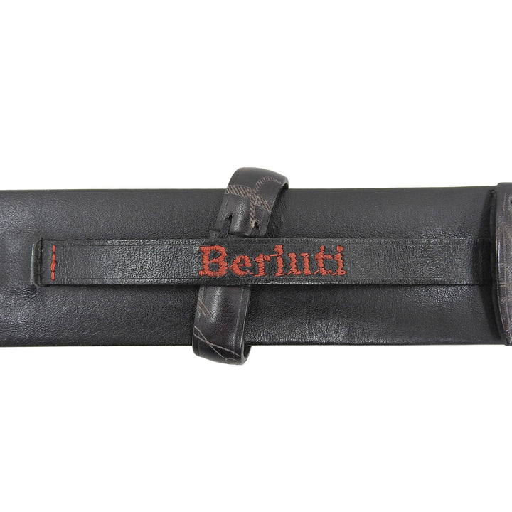 Very Good BERLUTI belt Pin buckle calligraphy black Patine leather mens