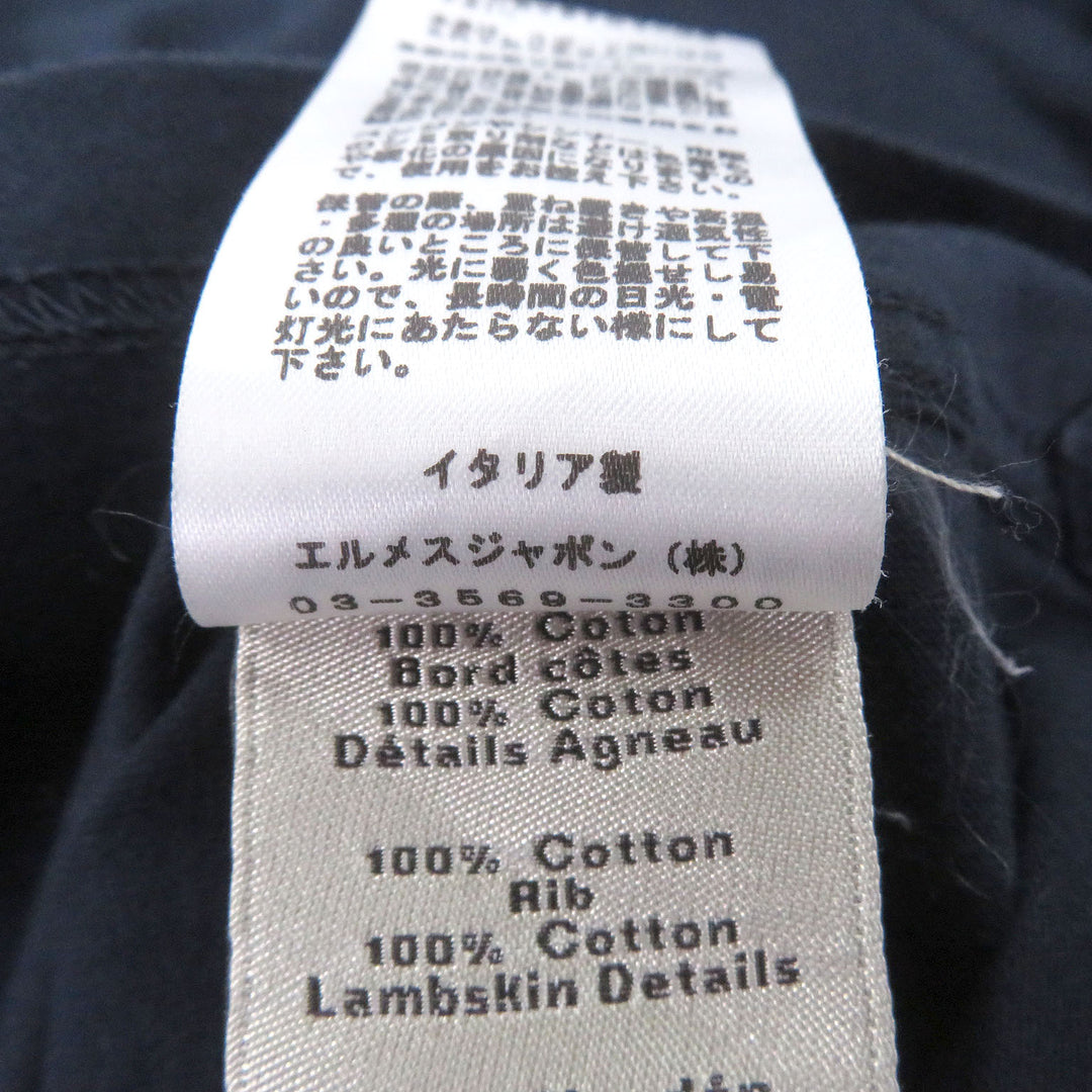 Great HERMES Short sleeve T-shirt Lamb Leather Horse Patch Navy cotton
