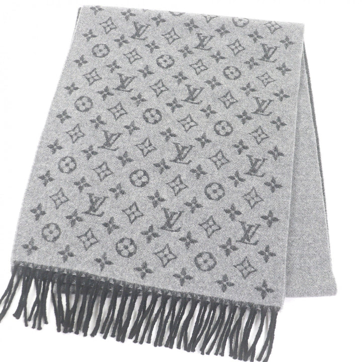 Excellent LOUIS VUITTON Scarf Monogram Gradient gray cashmere