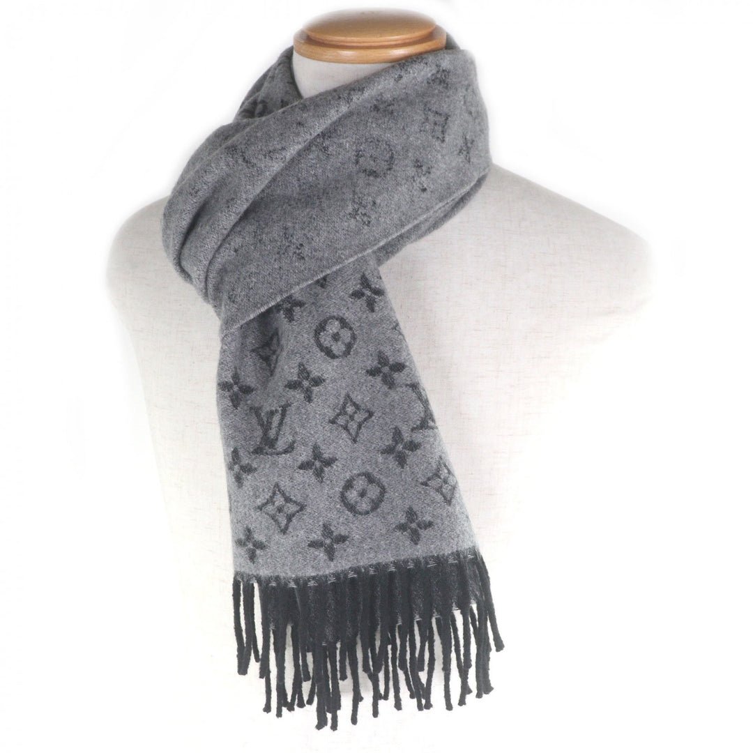 Excellent LOUIS VUITTON Scarf Monogram Gradient gray cashmere
