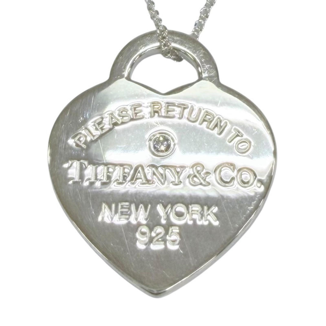 Great TIFFANY&Co. Heart Tag Medium 1P Diamond Necklace Silver AG925 Women