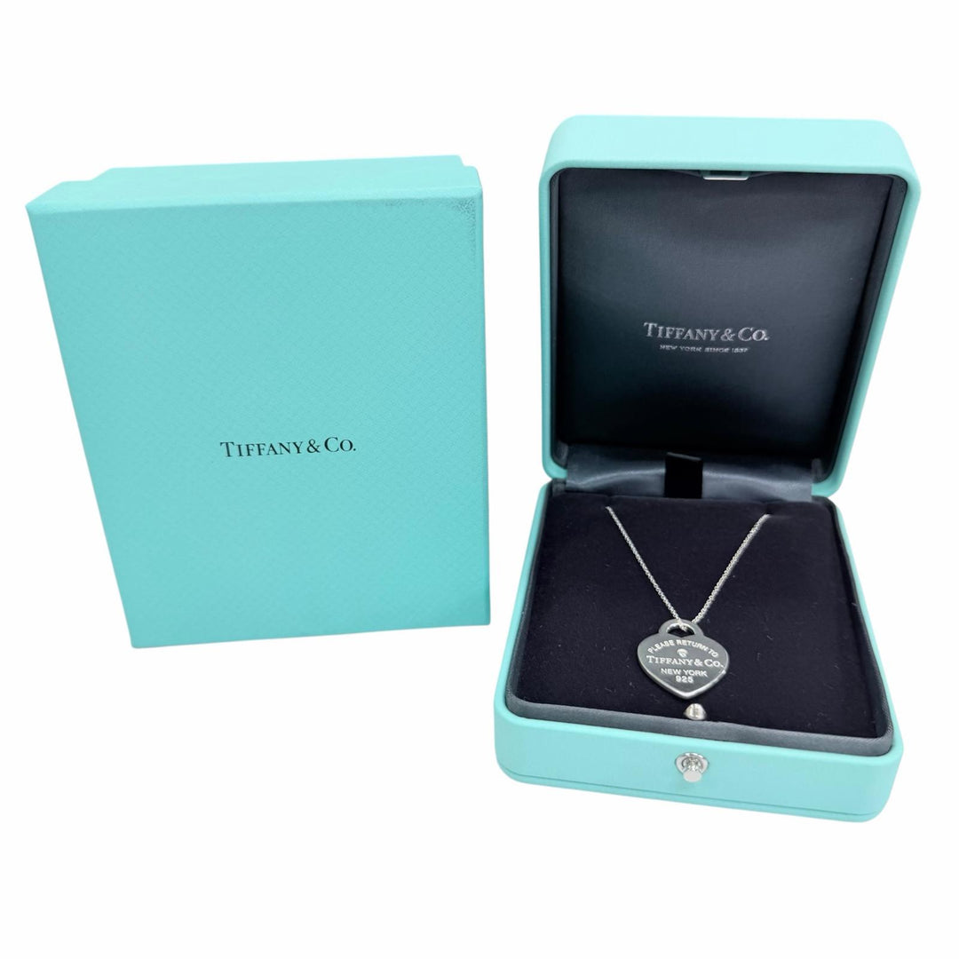 Great TIFFANY&Co. Heart Tag Medium 1P Diamond Necklace Silver AG925 Women