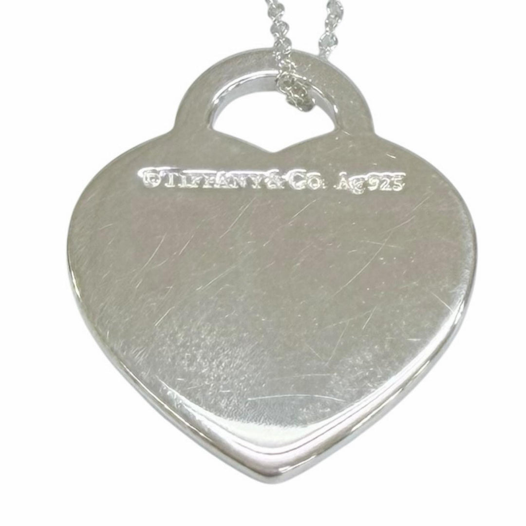 Great TIFFANY&Co. Heart Tag Medium 1P Diamond Necklace Silver AG925 Women