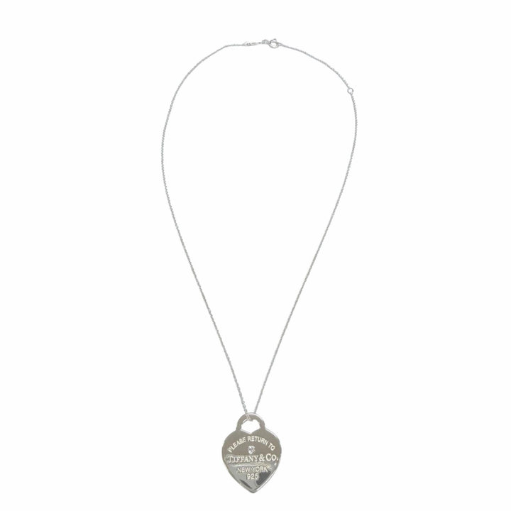 Great TIFFANY&Co. Heart Tag Medium 1P Diamond Necklace Silver AG925 Women