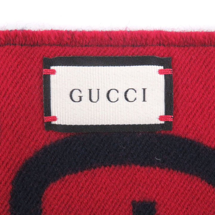 Great GUCCI Scarf Jumbo GG Jacquard Current Model with Fringe Navy wool
