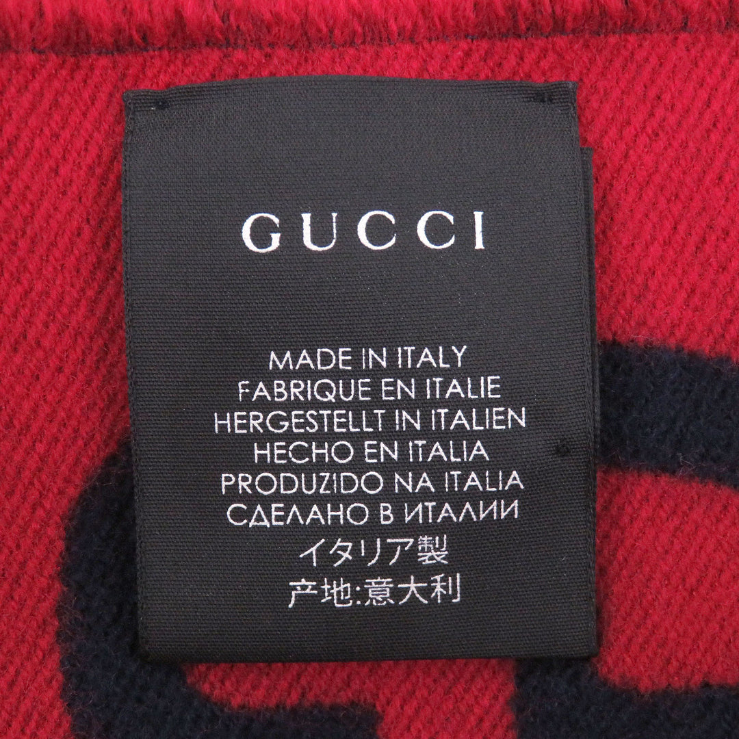 Great GUCCI Scarf Jumbo GG Jacquard Current Model with Fringe Navy wool