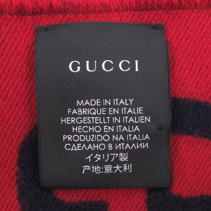Great GUCCI Scarf Jumbo GG Jacquard Current Model with Fringe Navy wool