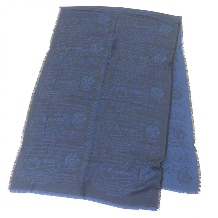 Excellent Berluti Stall Calligraphy Fringe Large Shawl blue cashmere