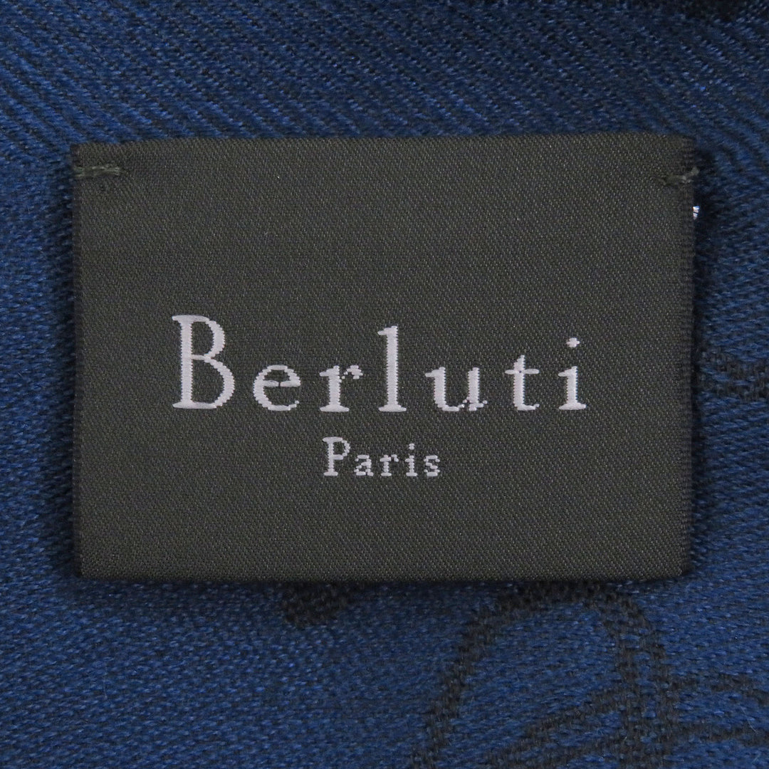 Excellent Berluti Stall Calligraphy Fringe Large Shawl blue cashmere