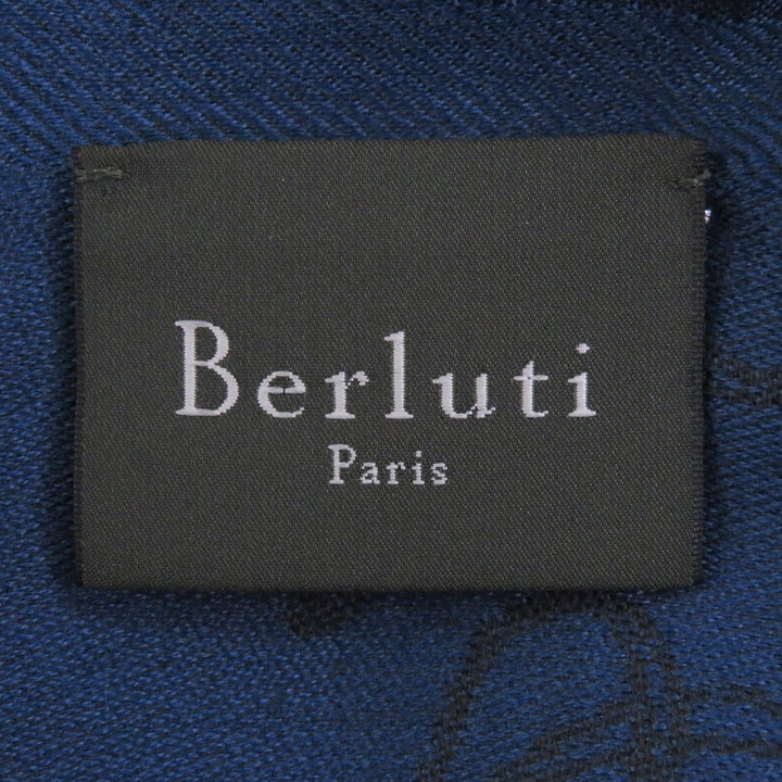 Excellent Berluti Stall Calligraphy Fringe Large Shawl blue cashmere
