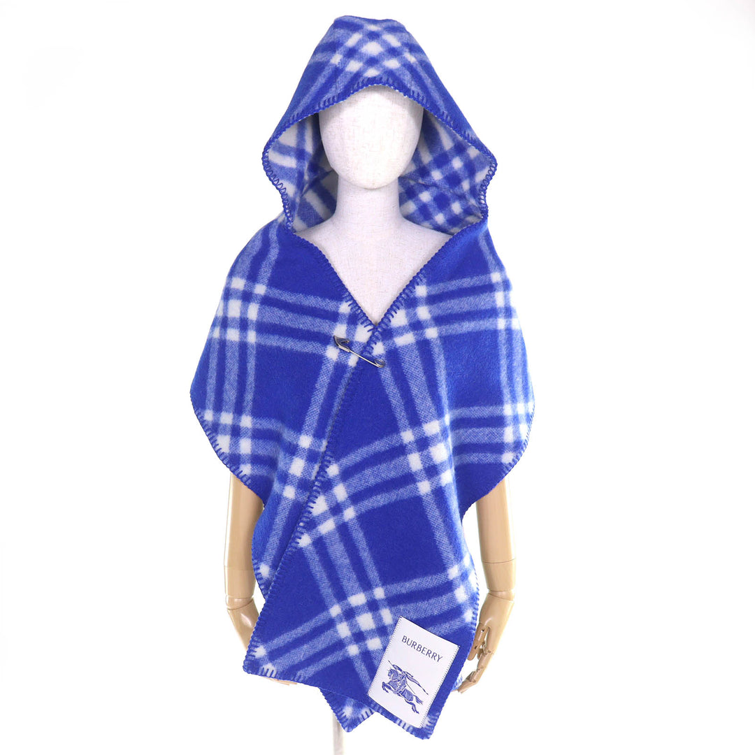 Pristine BURBERRY Scarf Checked hooded scarf Includes a horse-shaped pin. blue