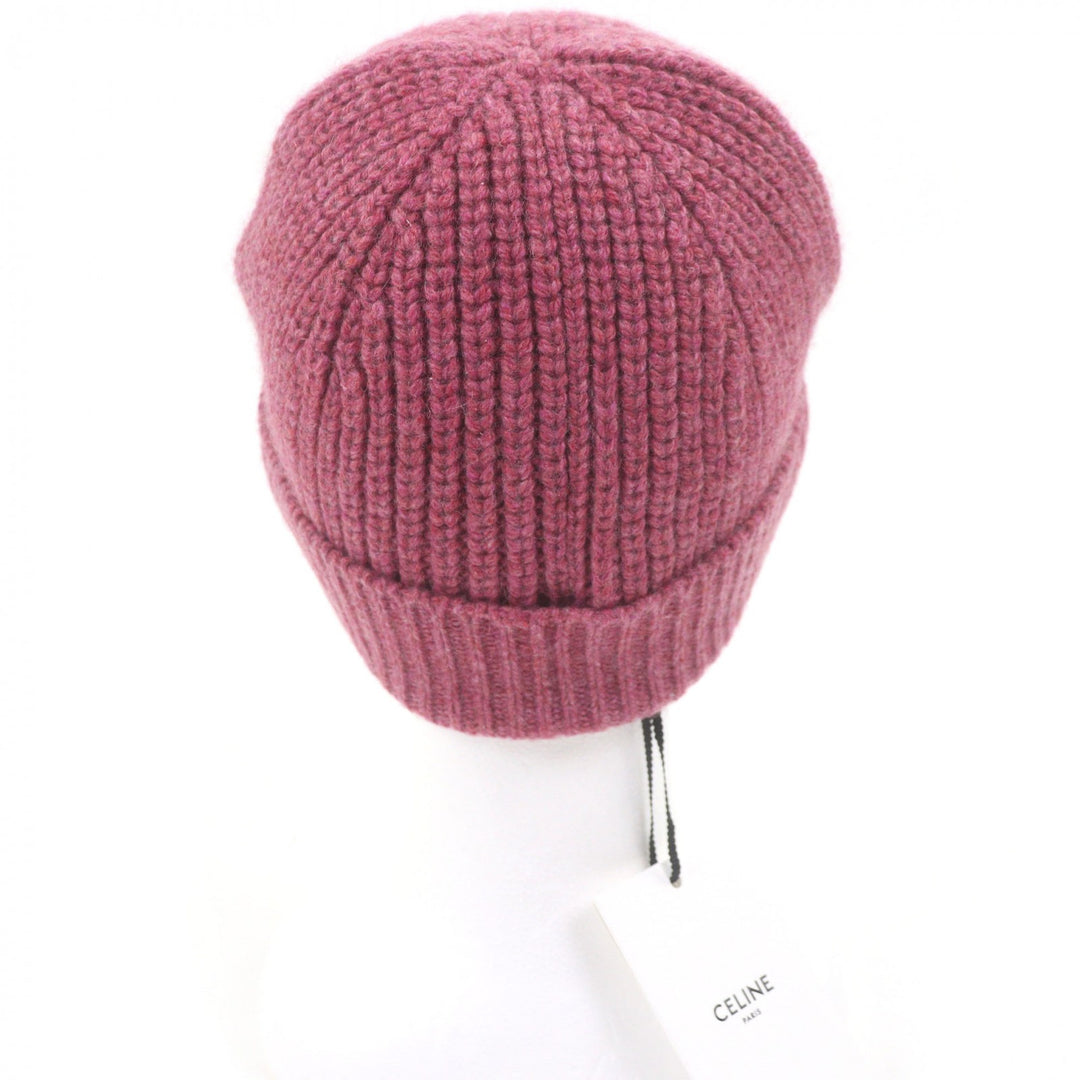 Pristine CELINE Knit cap Triomphe Beanie pink cashmere Women 2AA32384D