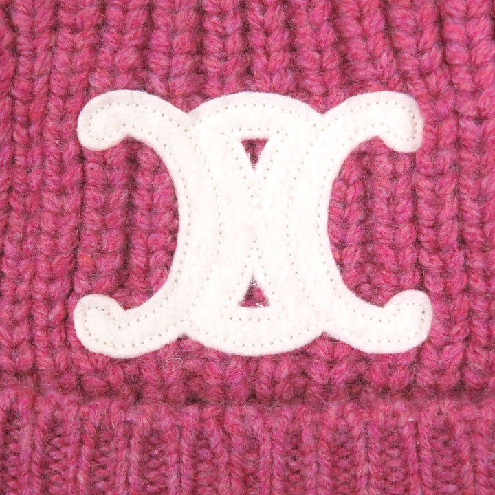 Pristine CELINE Knit cap Triomphe Beanie pink cashmere Women 2AA32384D