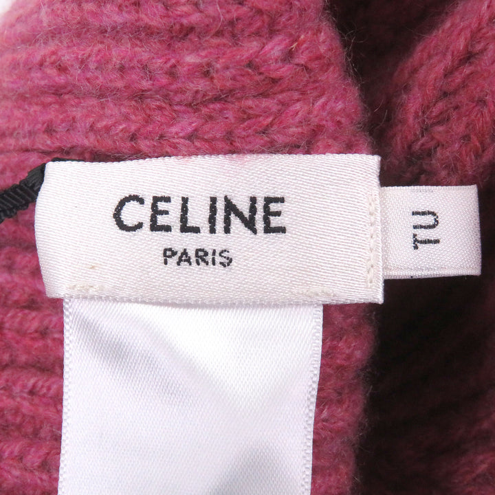 Pristine CELINE Knit cap Triomphe Beanie pink cashmere Women 2AA32384D