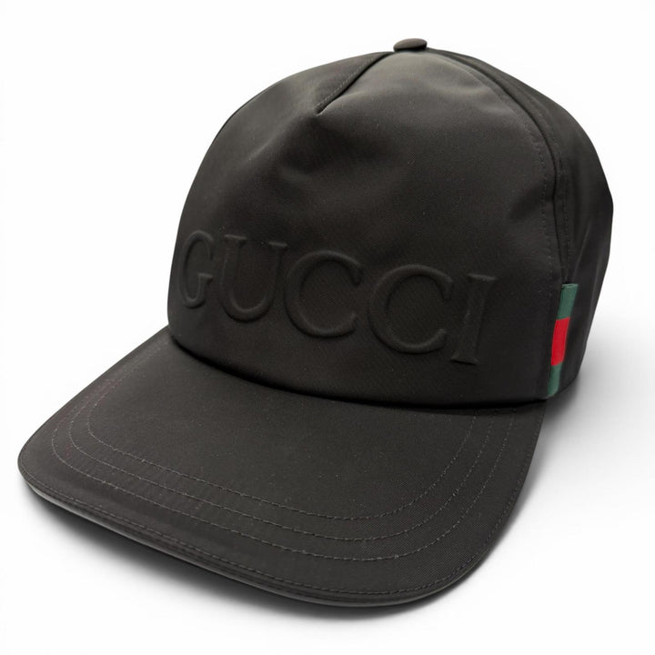 Pristine GUCCI cap Logo embossed baseball hat black Nylon mens XL 813461