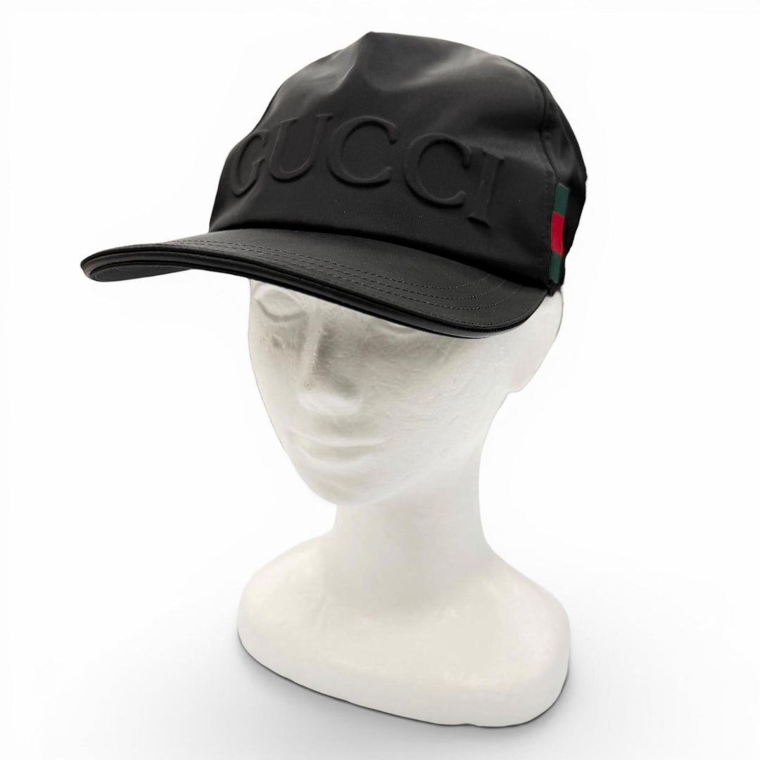 Pristine GUCCI cap Logo embossed baseball hat black Nylon mens XL 813461