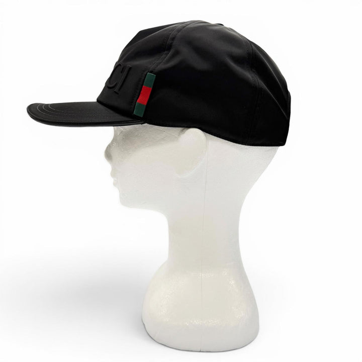 Pristine GUCCI cap Logo embossed baseball hat black Nylon mens XL 813461