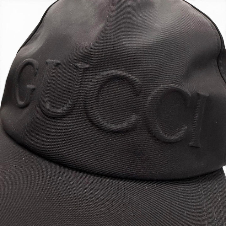 Pristine GUCCI cap Logo embossed baseball hat black Nylon mens XL 813461