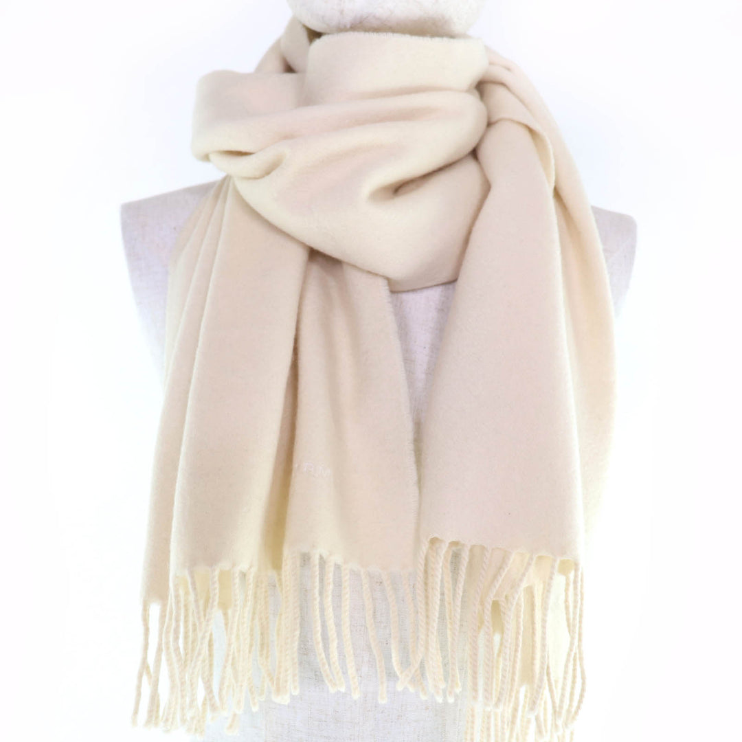 Great HERMES Scarf Recto Verso Embroidered logo with fringe Ivory cashmere Women