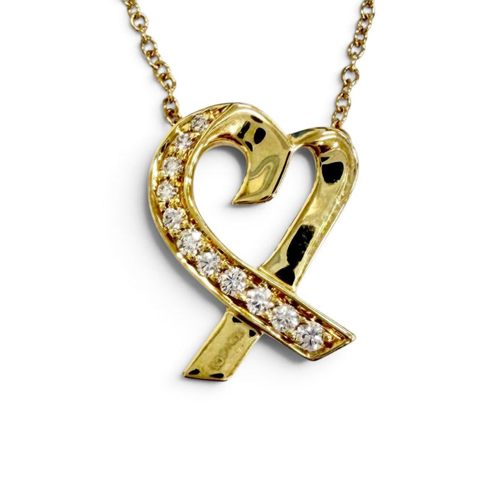 Excellent TIFFANY&Co. Necklace Rubbing Heart Diamond Necklace 750(YG)