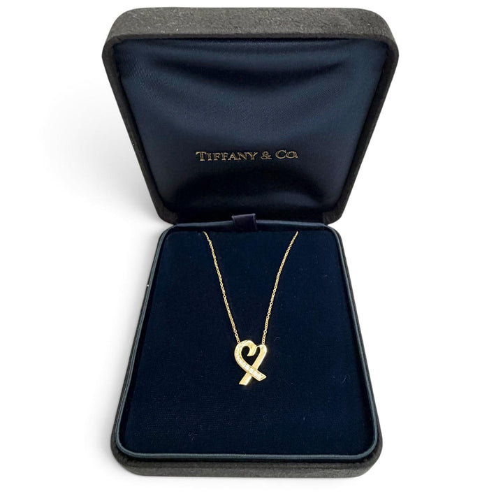 Excellent TIFFANY&Co. Necklace Rubbing Heart Diamond Necklace 750(YG)