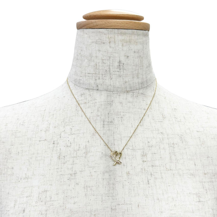 Excellent TIFFANY&Co. Necklace Rubbing Heart Diamond Necklace 750(YG)