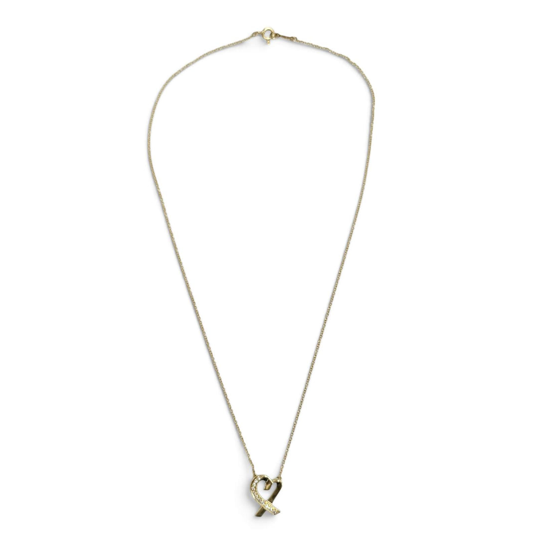 Excellent TIFFANY&Co. Necklace Rubbing Heart Diamond Necklace 750(YG)