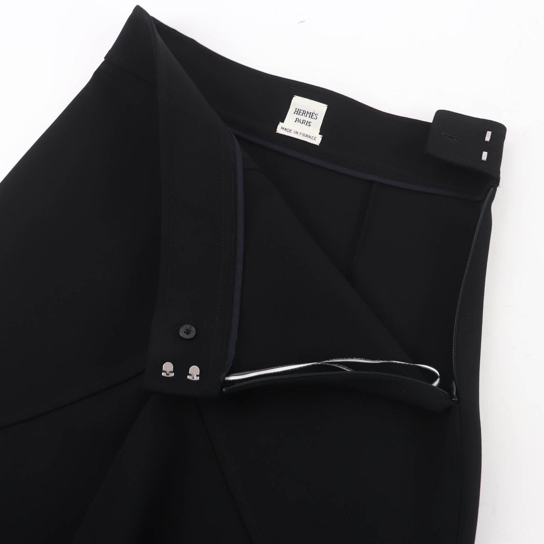 Excellent HERMES flare skirt Knee length black Rayon Women 36 3E0315DJ