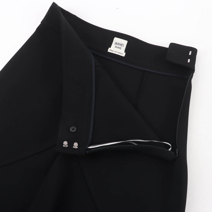Excellent HERMES flare skirt Knee length black Rayon Women 36 3E0315DJ
