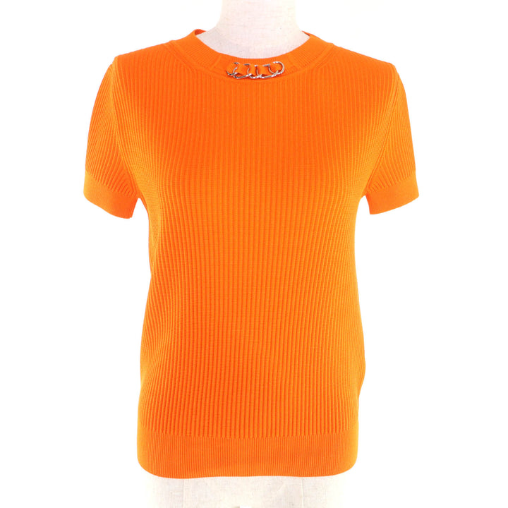 Excellent HERMES Crew neck, short-sleeved, ribbed knit top Rayon 34 3E2605D6