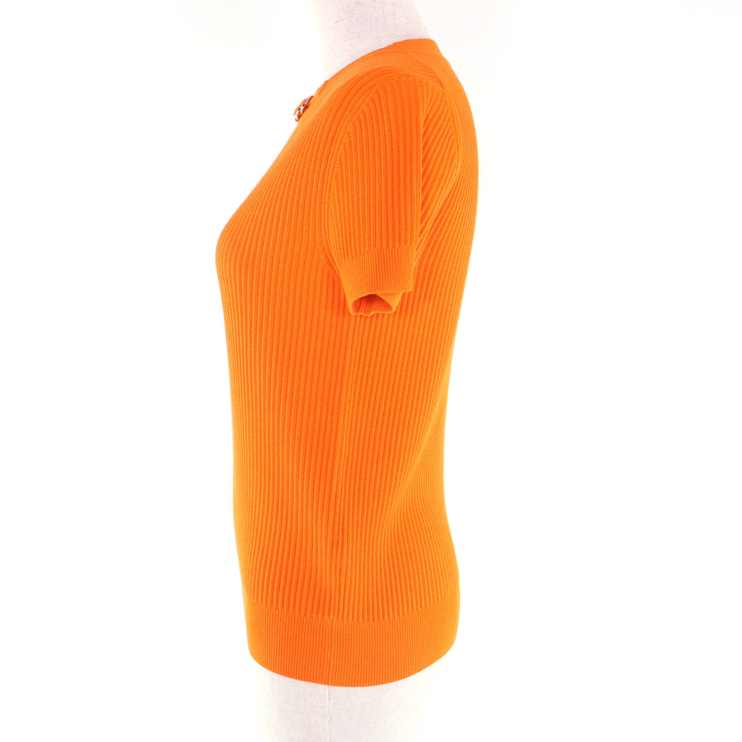 Excellent HERMES Crew neck, short-sleeved, ribbed knit top Rayon 34 3E2605D6