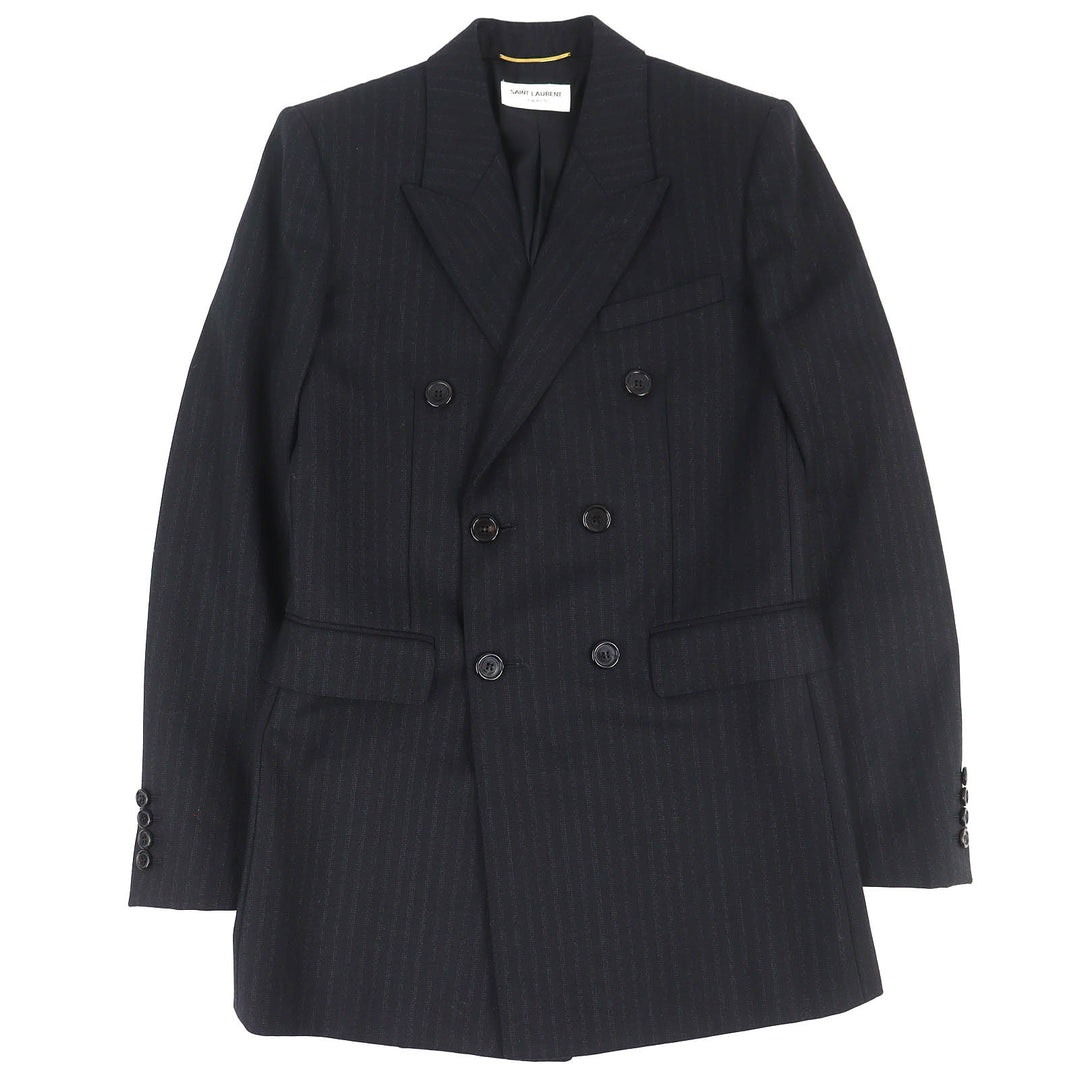 Excellent SAINT LAURENT PARIS Stripe Pattern Double-Breasted Jacket 34 632886