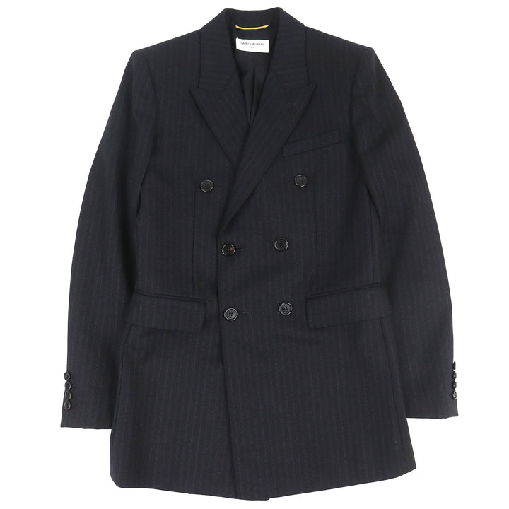 Excellent SAINT LAURENT PARIS Stripe Pattern Double-Breasted Jacket 34 632886