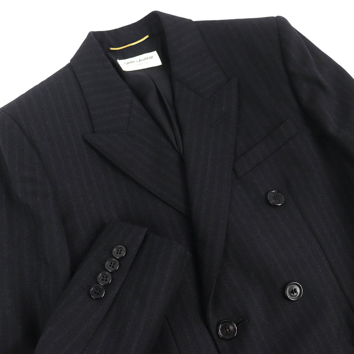 Excellent SAINT LAURENT PARIS Stripe Pattern Double-Breasted Jacket 34 632886
