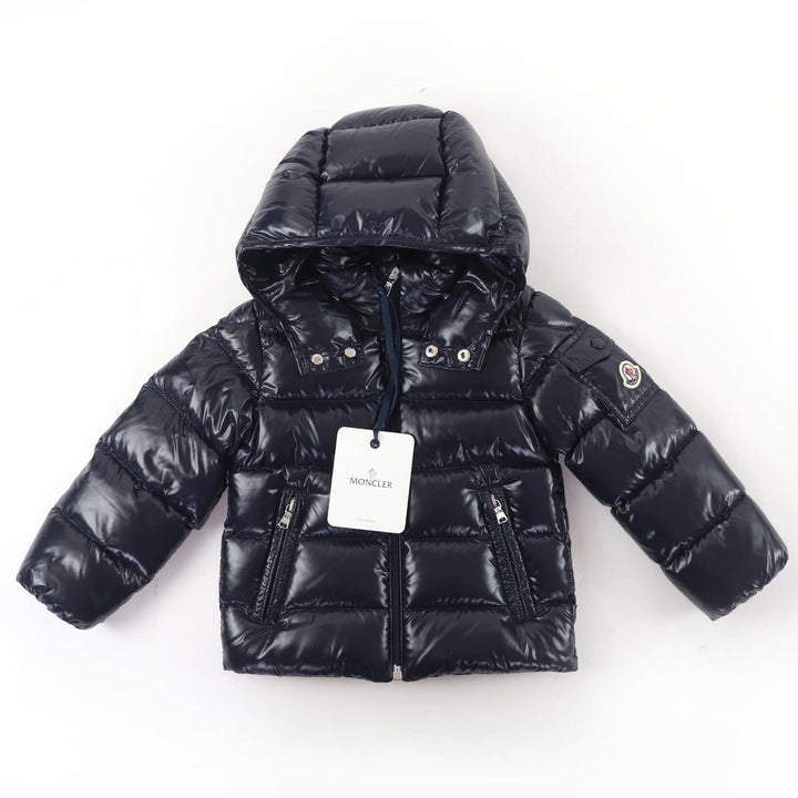 Pristine MONCLER Down jacket MAYA Logo patch and hood Navy Nylon Kids