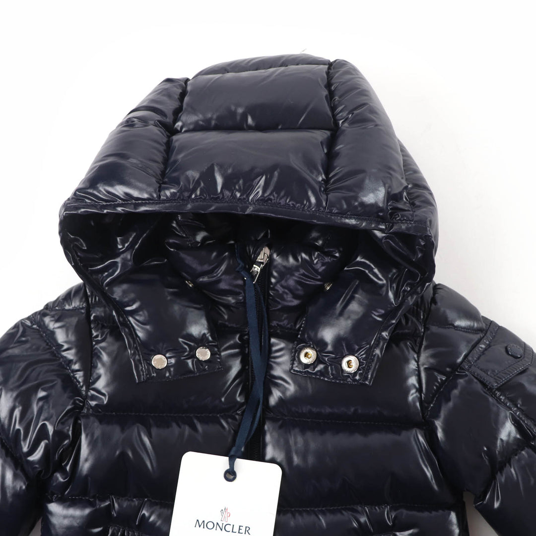 Pristine MONCLER Down jacket MAYA Logo patch and hood Navy Nylon Kids