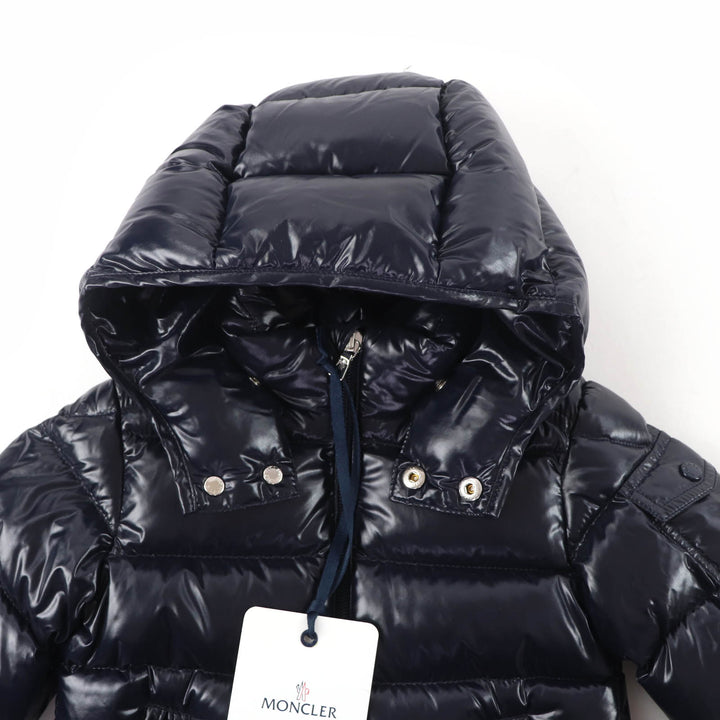 Pristine MONCLER Down jacket MAYA Logo patch and hood Navy Nylon Kids