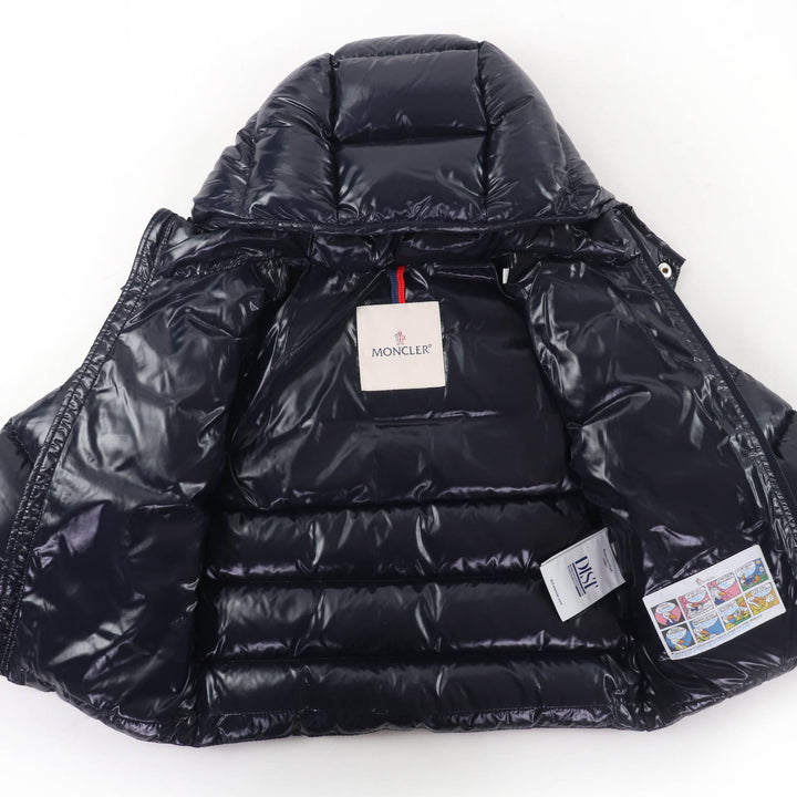 Pristine MONCLER Down jacket MAYA Logo patch and hood Navy Nylon Kids