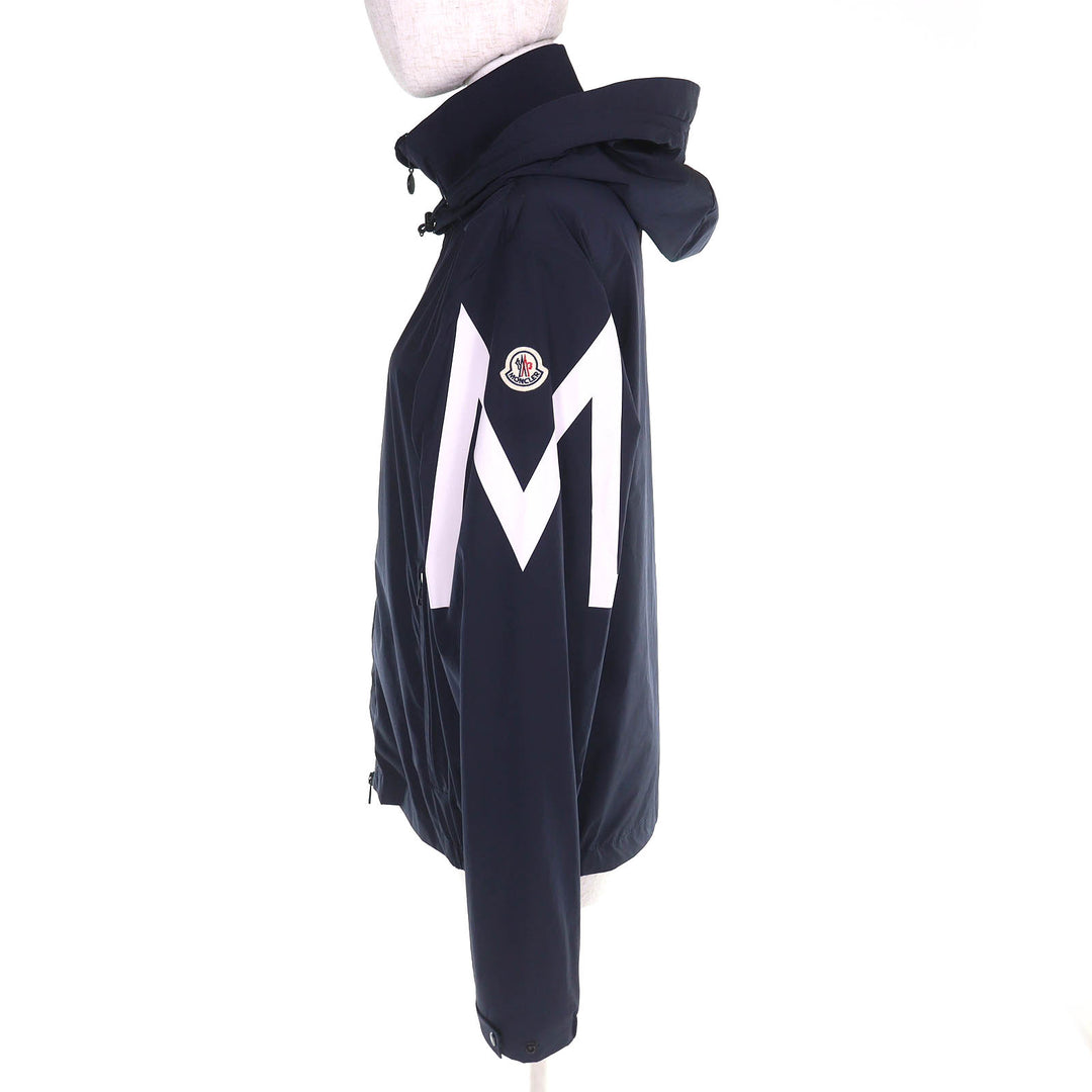 Great MONCLER Nylon jacket FETUQUE Logo patch zip hoodie Navy polyester mens