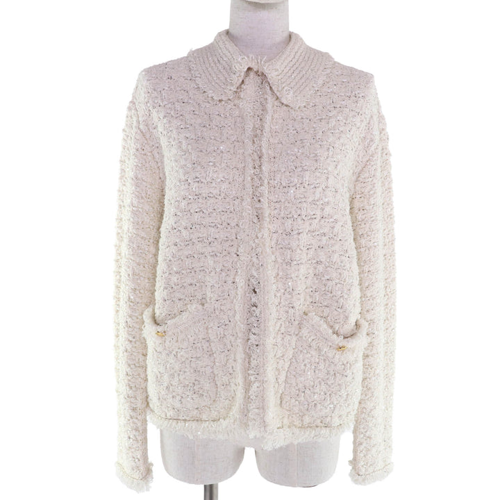 Excellent DRAWER Jacket Logo button 3G tweed sequin knit cotton 6522-199-0758