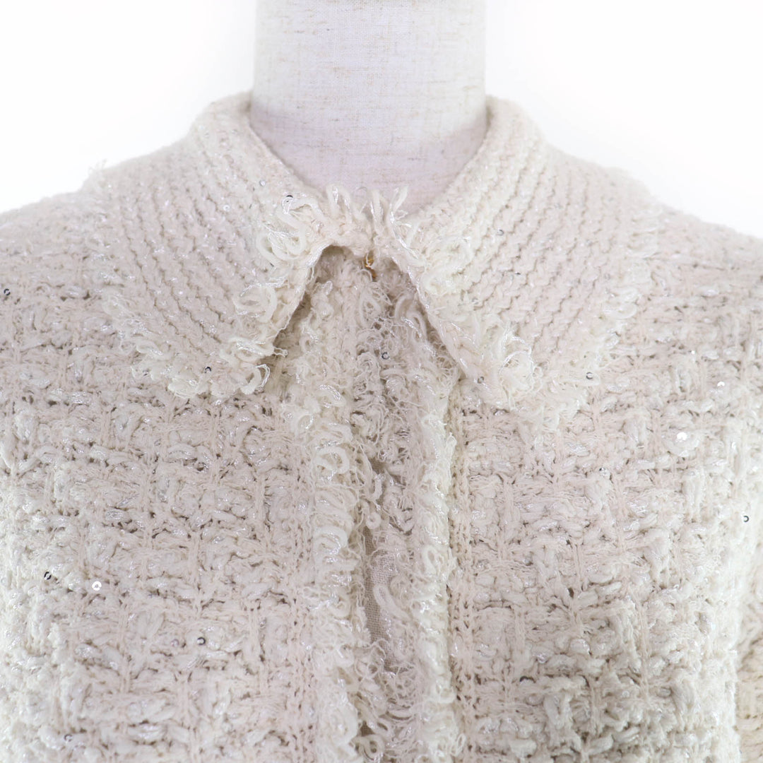 Excellent DRAWER Jacket Logo button 3G tweed sequin knit cotton 6522-199-0758