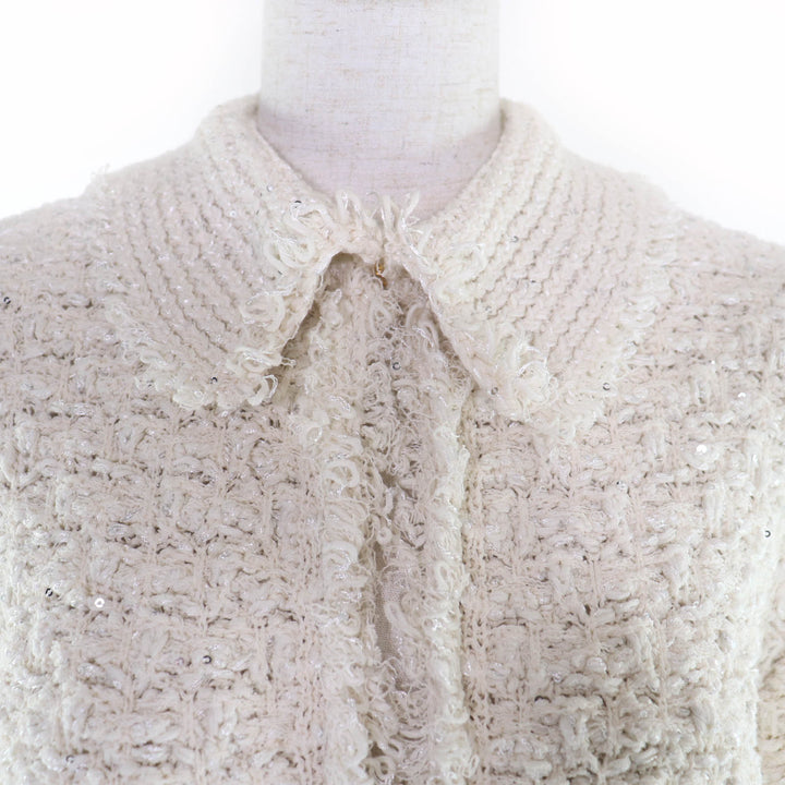 Excellent DRAWER Jacket Logo button 3G tweed sequin knit cotton 6522-199-0758