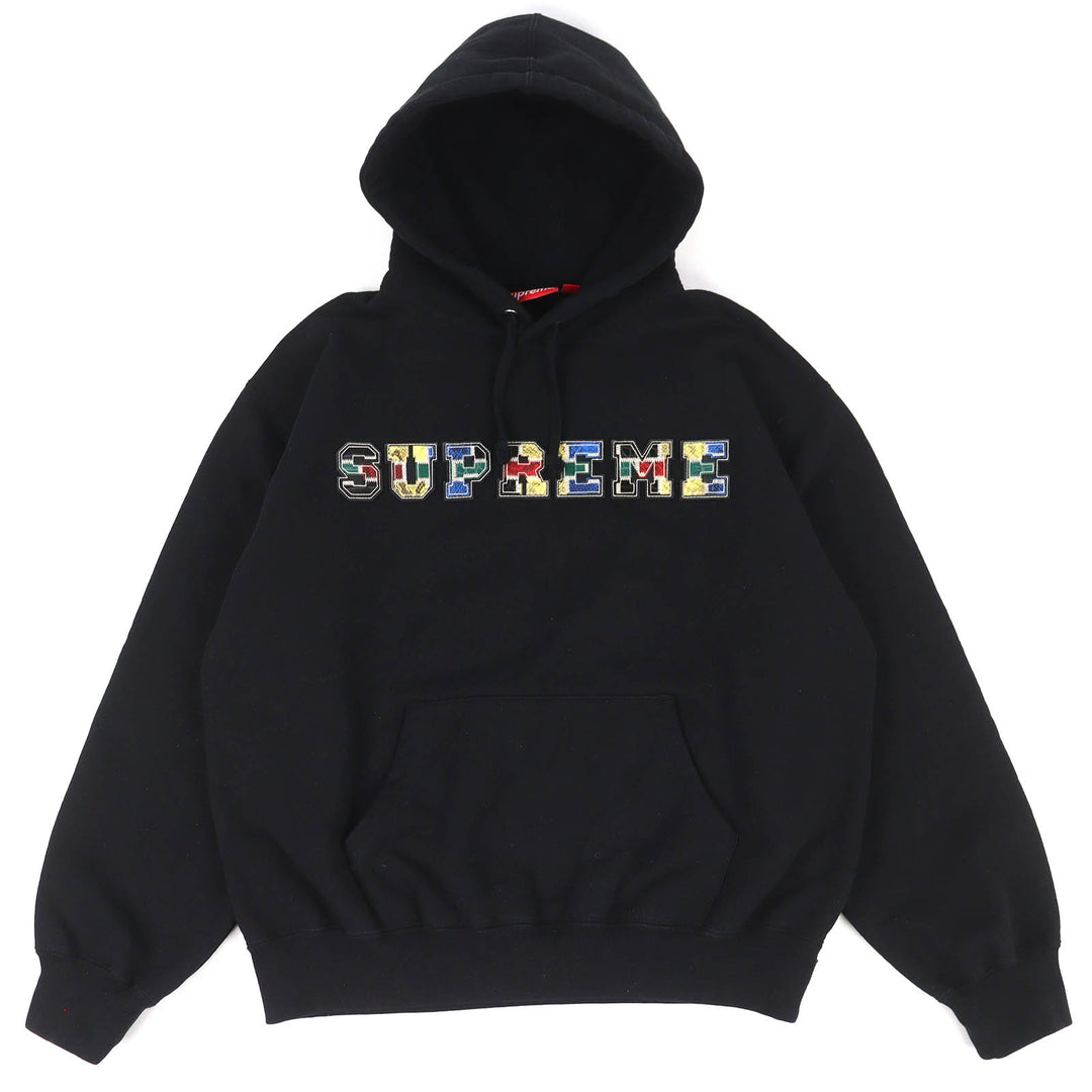 Discounted Great Supreme hoodie Collegiate Patchwork Leather Hooded Sweatshirt S FW23SW58