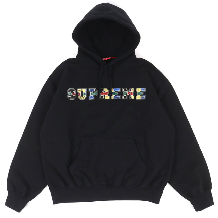 Discounted Great Supreme hoodie Collegiate Patchwork Leather Hooded Sweatshirt S FW23SW58