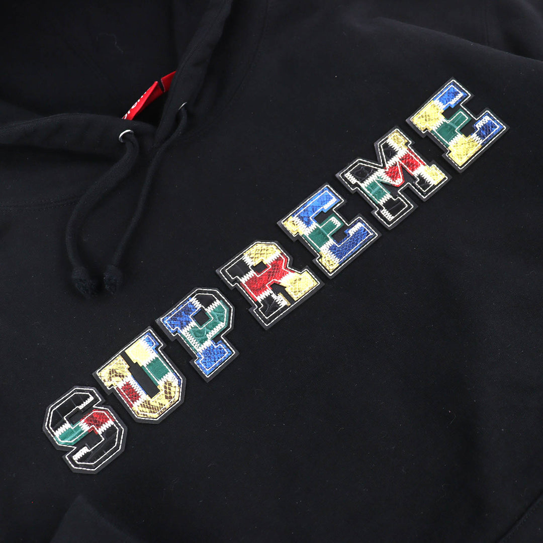 Discounted Great Supreme hoodie Collegiate Patchwork Leather Hooded Sweatshirt S FW23SW58